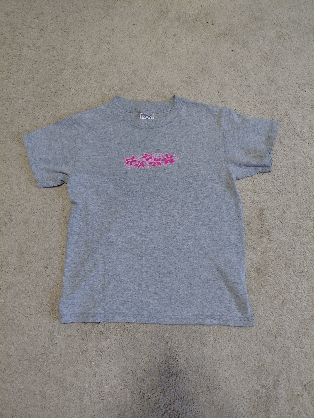Delta Girls' Gray Tee with Pink Floral Chest Print